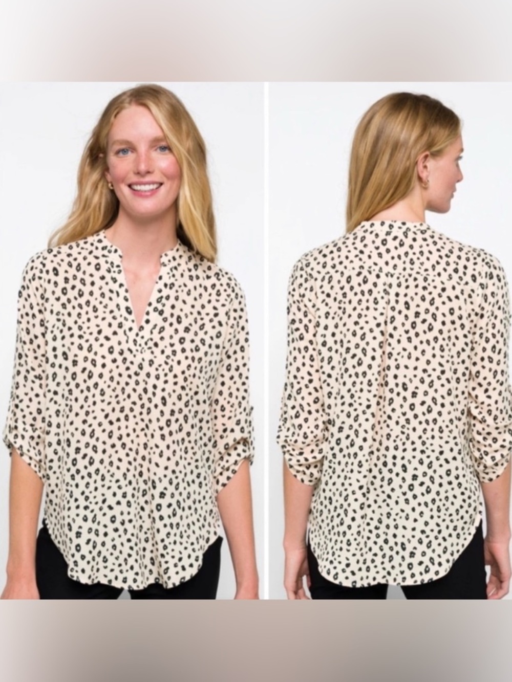 Stitch Fix l Lush Warren Split Neck Off-White Leopard Print Blouse, Large